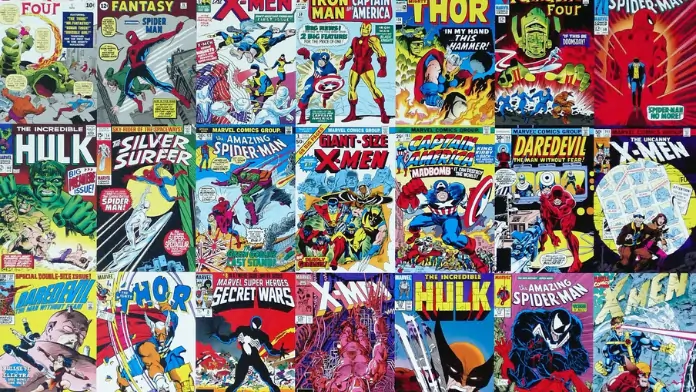 image with many super hero comic book covers